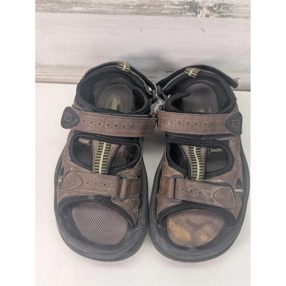 FootJoy Golf Sandals Mens 8M Brown Leather Spiked 45007 Softspikes‎ FJ Logo